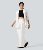 High Waisted Wide Leg Work Trousers with Pockets — White — view 6