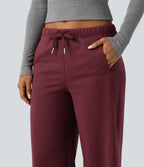 Low Rise Drawstring Workout Fleece Straight-leg Trousers with Pockets — Chocolate Truffle — view 4