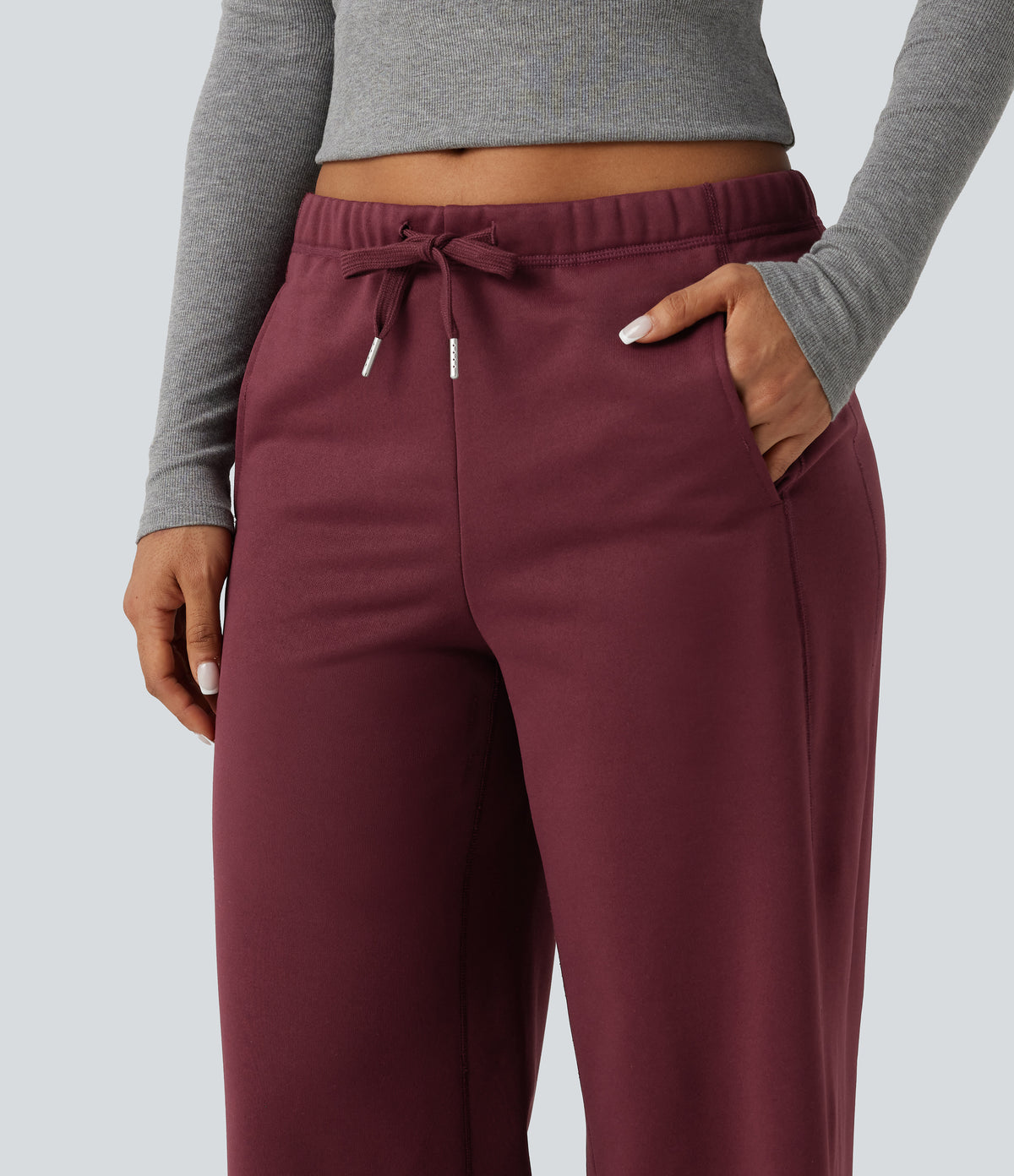 Low Rise Drawstring Workout Fleece Straight-leg Trousers with Pockets — Chocolate Truffle — view 4