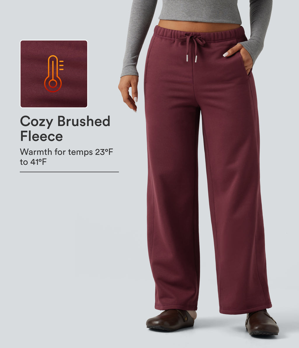 Low Rise Drawstring Workout Fleece Straight-leg Trousers with Pockets — Chocolate Truffle — view 1