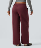 Low Rise Drawstring Workout Fleece Straight-leg Trousers with Pockets — Chocolate Truffle — view 2
