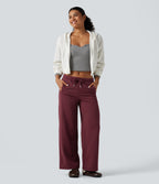Low Rise Drawstring Workout Fleece Straight-leg Trousers with Pockets — Chocolate Truffle — view 5