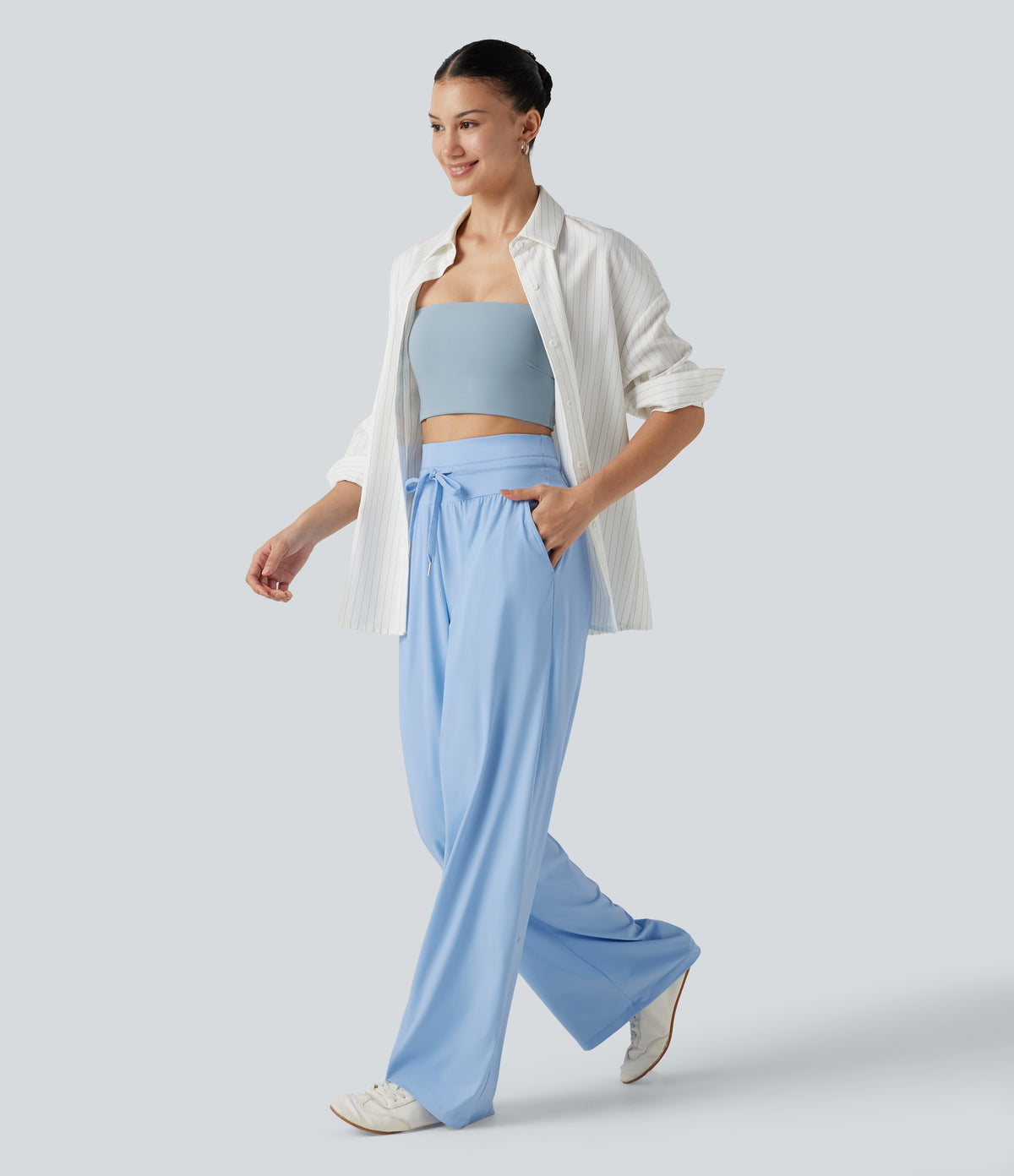 High Waisted Drawstring Wide Leg InstantCool Casual Trousers with Pockets-UPF50+ — Dutch Canal — view 6