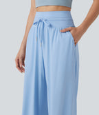 High Waisted Drawstring Wide Leg InstantCool Casual Trousers with Pockets-UPF50+ — Dutch Canal — view 4