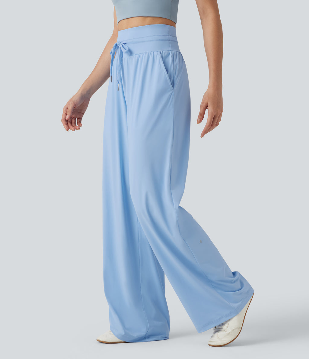 High Waisted Drawstring Wide Leg InstantCool Casual Trousers with Pockets-UPF50+ — Dutch Canal — view 3