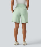 Airy Super High Waisted 2-in-1 InstantCool Yoga Maternity Shorts 9'' with Pockets — Light Bean Green — view 3