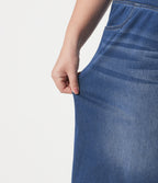 Denim Plus Size Crossover High Waisted Tummy Control Casual Baggy Shorts with Pockets — Estate Blue Denim — view 4