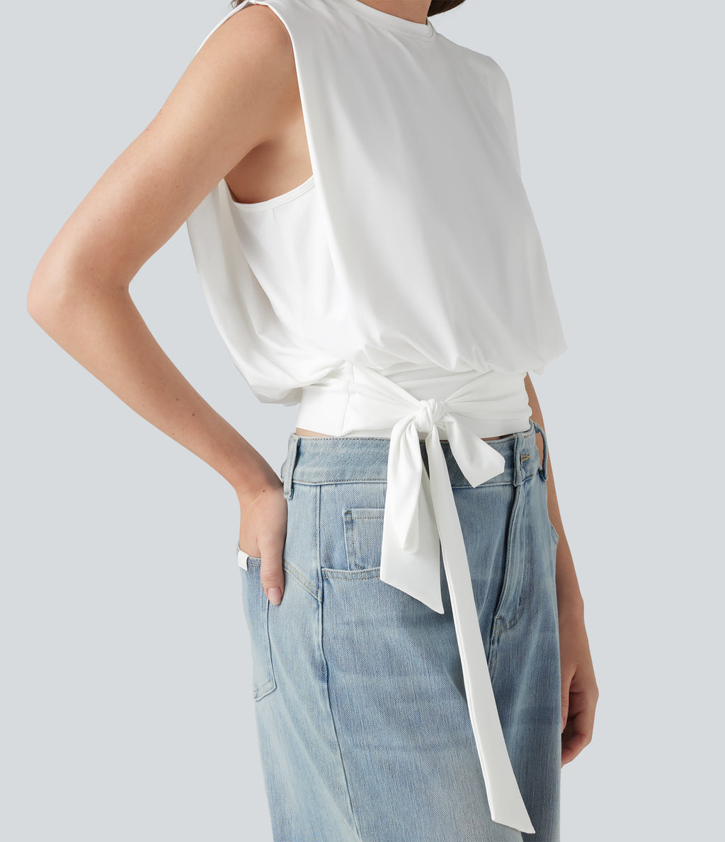 Round Neck Sleeveless Tie Side InstantCool Casual Top-UPF50+ — White — view 5