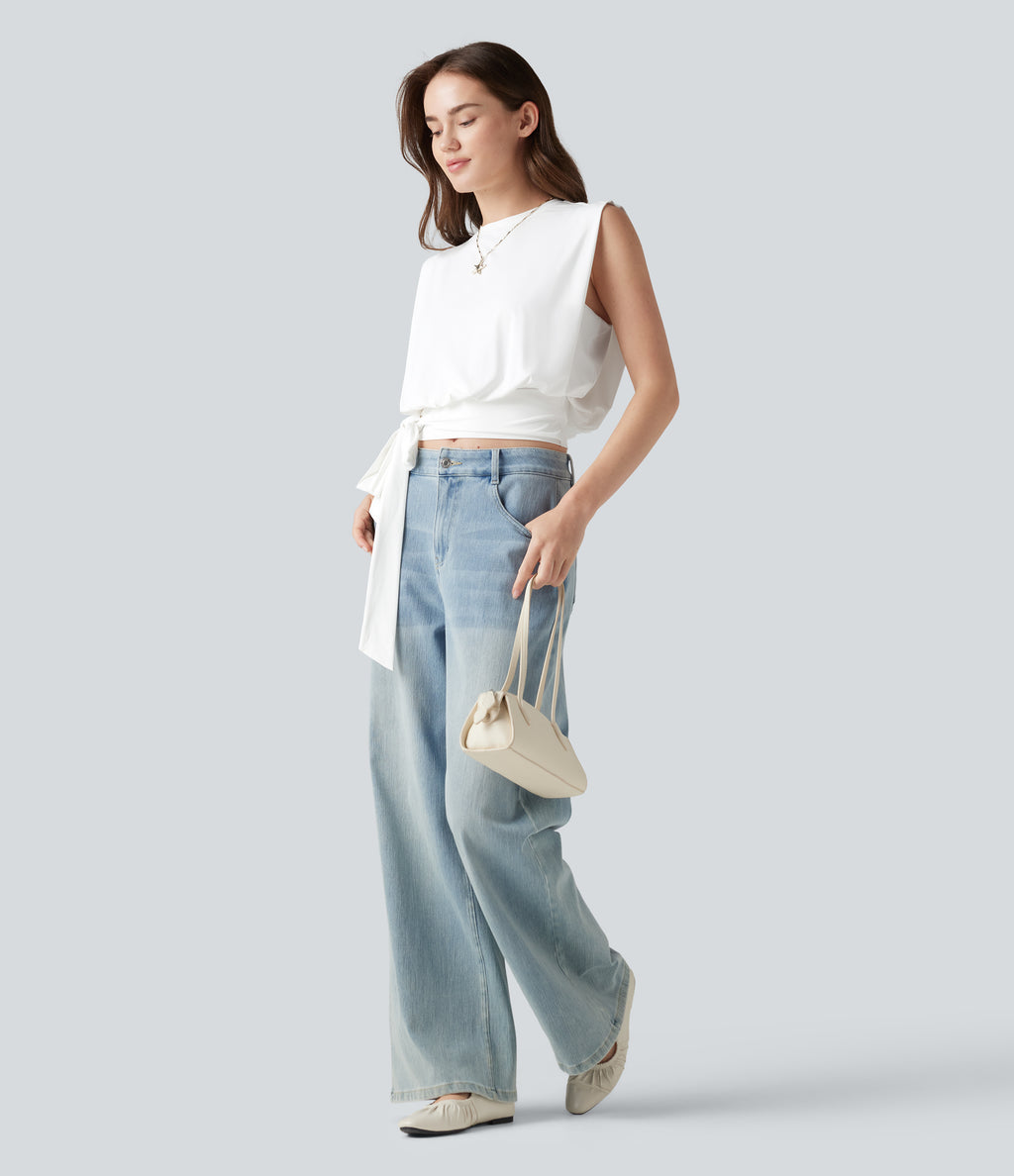 Round Neck Sleeveless Tie Side InstantCool Casual Top-UPF50+ — White — view 7