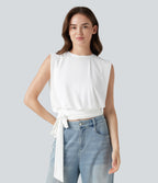 Round Neck Sleeveless Tie Side InstantCool Casual Top-UPF50+ — White — view 4