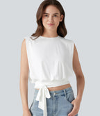 Round Neck Sleeveless Tie Side InstantCool Casual Top-UPF50+ — White — view 1