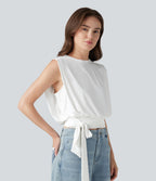 Round Neck Sleeveless Tie Side InstantCool Casual Top-UPF50+ — White — view 3
