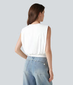 Round Neck Sleeveless Tie Side InstantCool Casual Top-UPF50+ — White — view 2