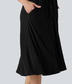 Halter Tie Back A-Line Midi Dress with Pockets — Black — view 5