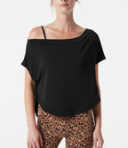 One Shoulder Short Sleeve Curved Hem High Low Built-in Bra Quick Dry Yoga Sports Top — Black — view 6