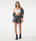 High Waisted Drawstring Quick Dry Workout Shorts 3'' with Pockets — Dusky Charcoal — view 6