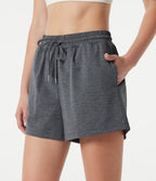 High Waisted Drawstring Quick Dry Workout Shorts 3'' with Pockets — Dusky Charcoal — view 4