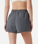 High Waisted Drawstring Quick Dry Workout Shorts 3'' with Pockets — Dusky Charcoal — view 2