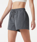 High Waisted Drawstring Quick Dry Workout Shorts 3'' with Pockets — Dusky Charcoal — view 3