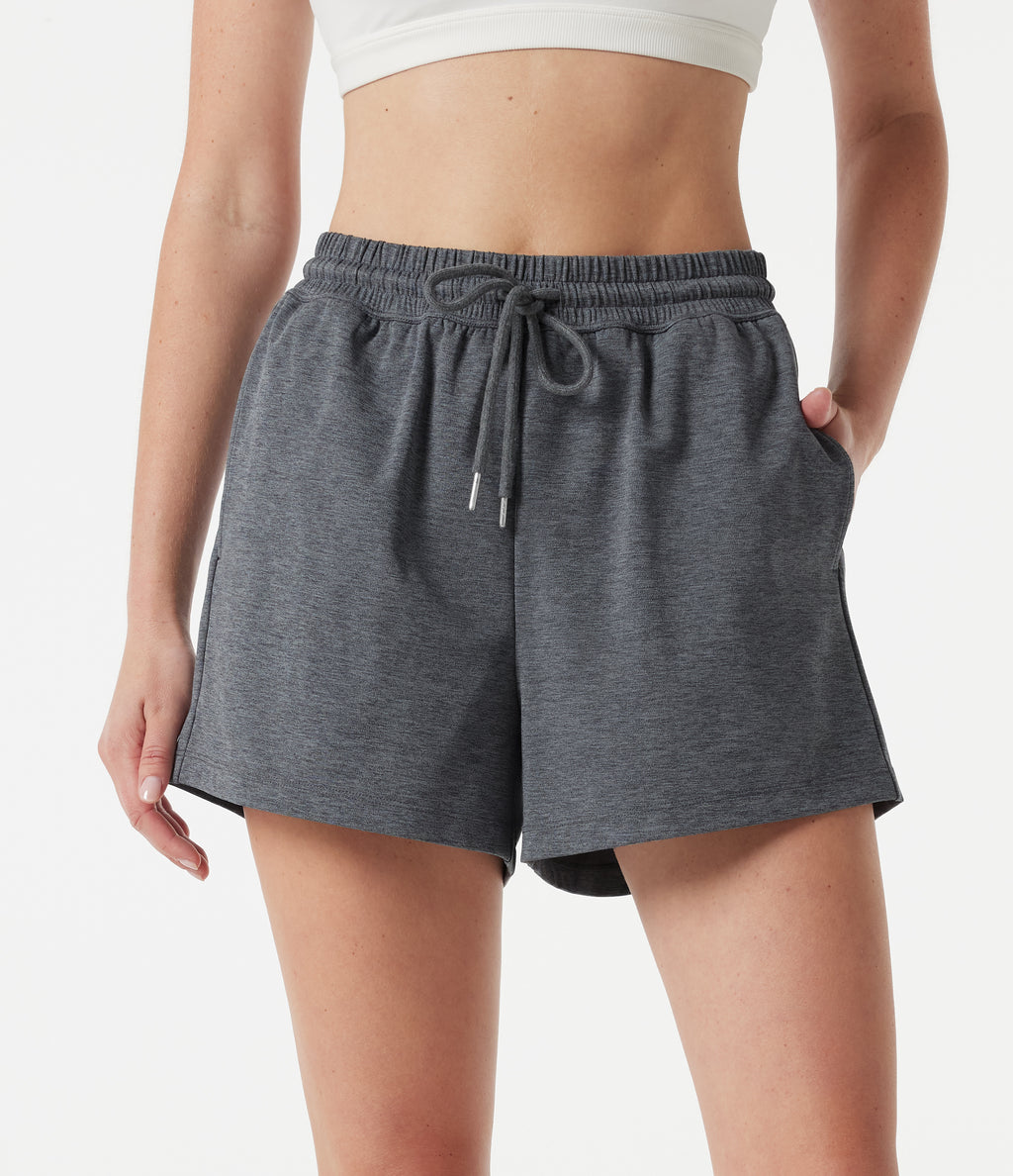 High Waisted Drawstring Quick Dry Workout Shorts 3'' with Pockets — Dusky Charcoal — view 1