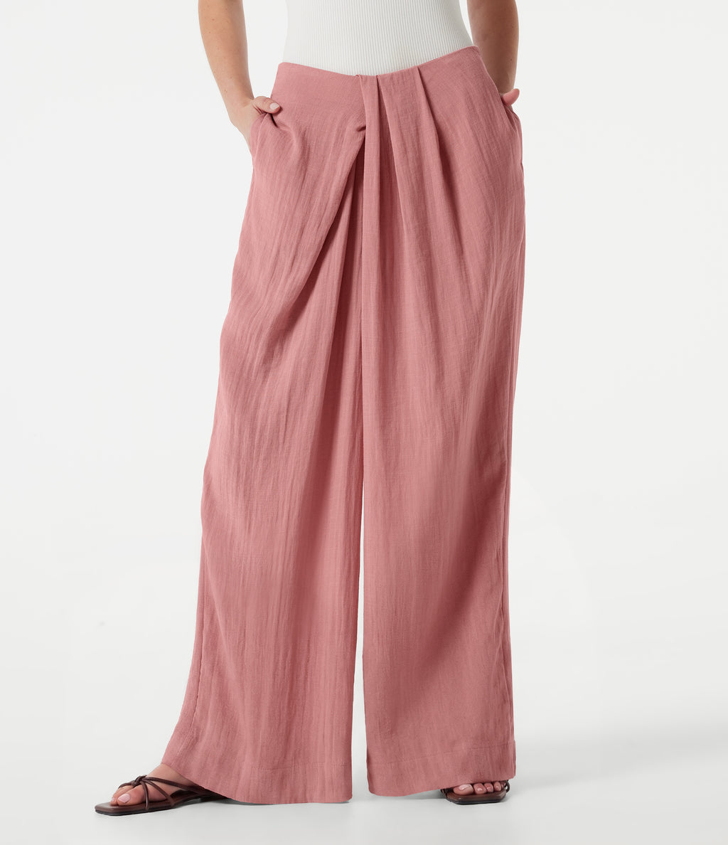 Mid Rise Baggy Casual Linen-Feel Trousers with Pockets — Rosette — view 3