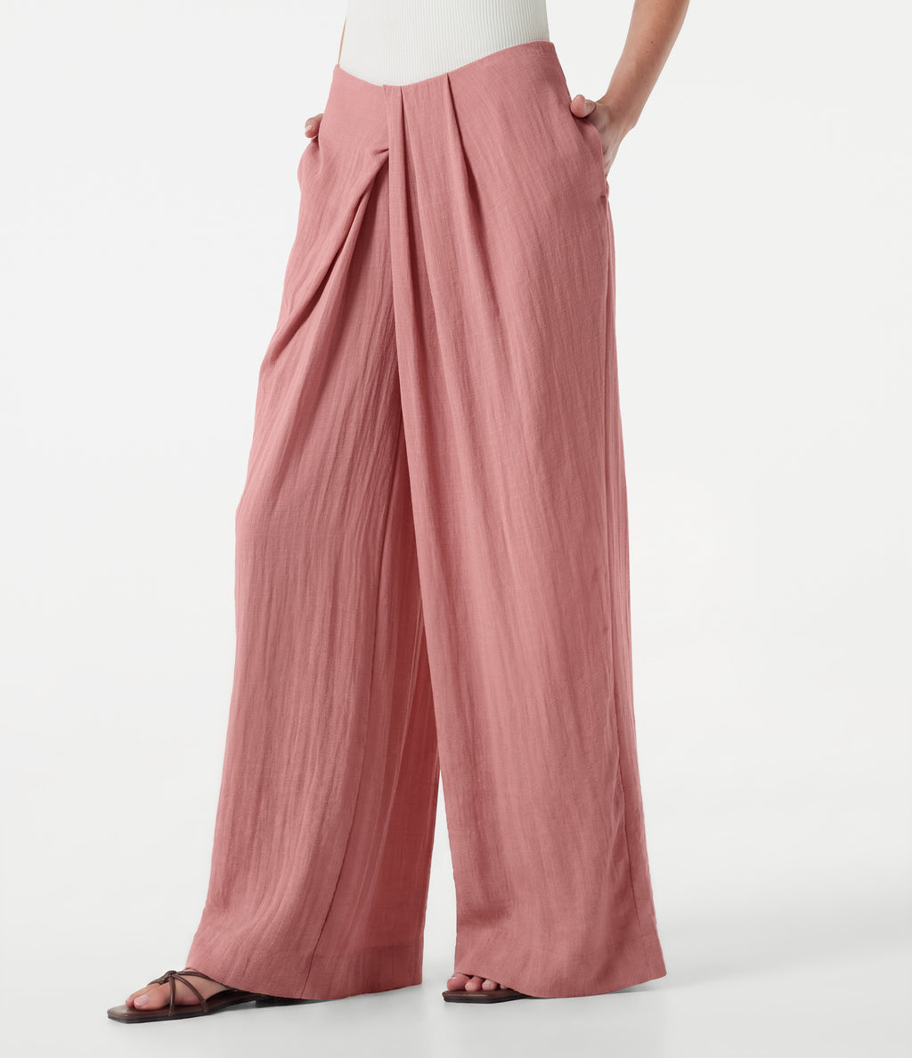 Mid Rise Baggy Casual Linen-Feel Trousers with Pockets — Rosette — view 1