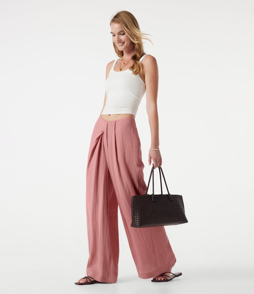 Mid Rise Baggy Casual Linen-Feel Trousers with Pockets — Rosette — view 6