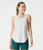 Round Neck Contrast Mesh Curved Hem Workout Tank Top — White — view 2