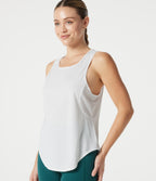 Round Neck Contrast Mesh Curved Hem Workout Tank Top — White — view 5