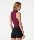 Stand Collar Zipper Curved Hem Running Tank Top — Red Plum — view 2