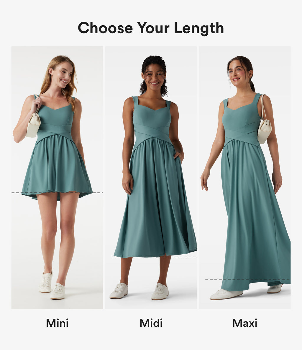 Built-in Bra Flowy Mini Casual Dress with Pockets — Azure — view 2