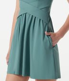 Built-in Bra Flowy Mini Casual Dress with Pockets — Azure — view 7