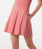 Deep V Neck Halter Built-in Bra Ruched Mini Casual Dress with Pockets — Lantana — view 6