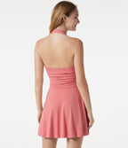 Deep V Neck Halter Built-in Bra Ruched Mini Casual Dress with Pockets — Lantana — view 4