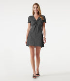 V Neck Short Sleeve Polka Dot Mini Casual Dress — Midnight Dots — view 7