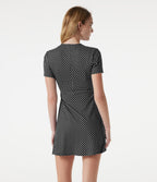 V Neck Short Sleeve Polka Dot Mini Casual Dress — Midnight Dots — view 3