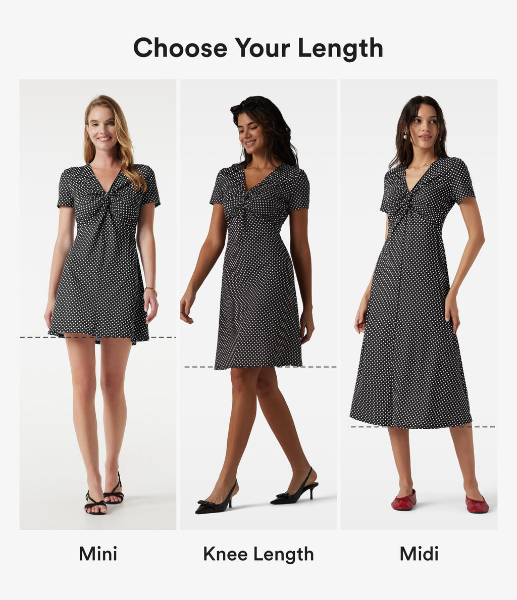 V Neck Short Sleeve Polka Dot Mini Casual Dress — Midnight Dots — view 2