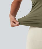 Airy Boat Neck Cut Out Built-in Bra Ruched InstantCool Yoga Tank Top — Withered Green — view 7
