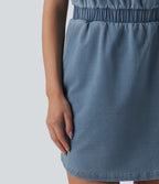 Denim Round Neck Sleeveless Curved Hem Mini Casual Dress with Pockets — Malibu Blue Denim — view 5