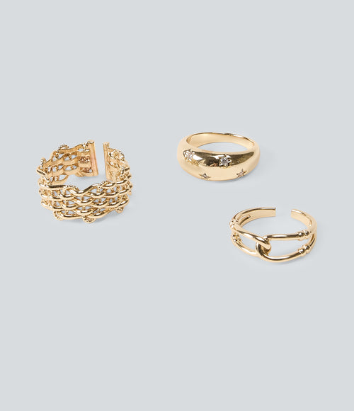 3 Pcs Rings Set — Gold — view 1