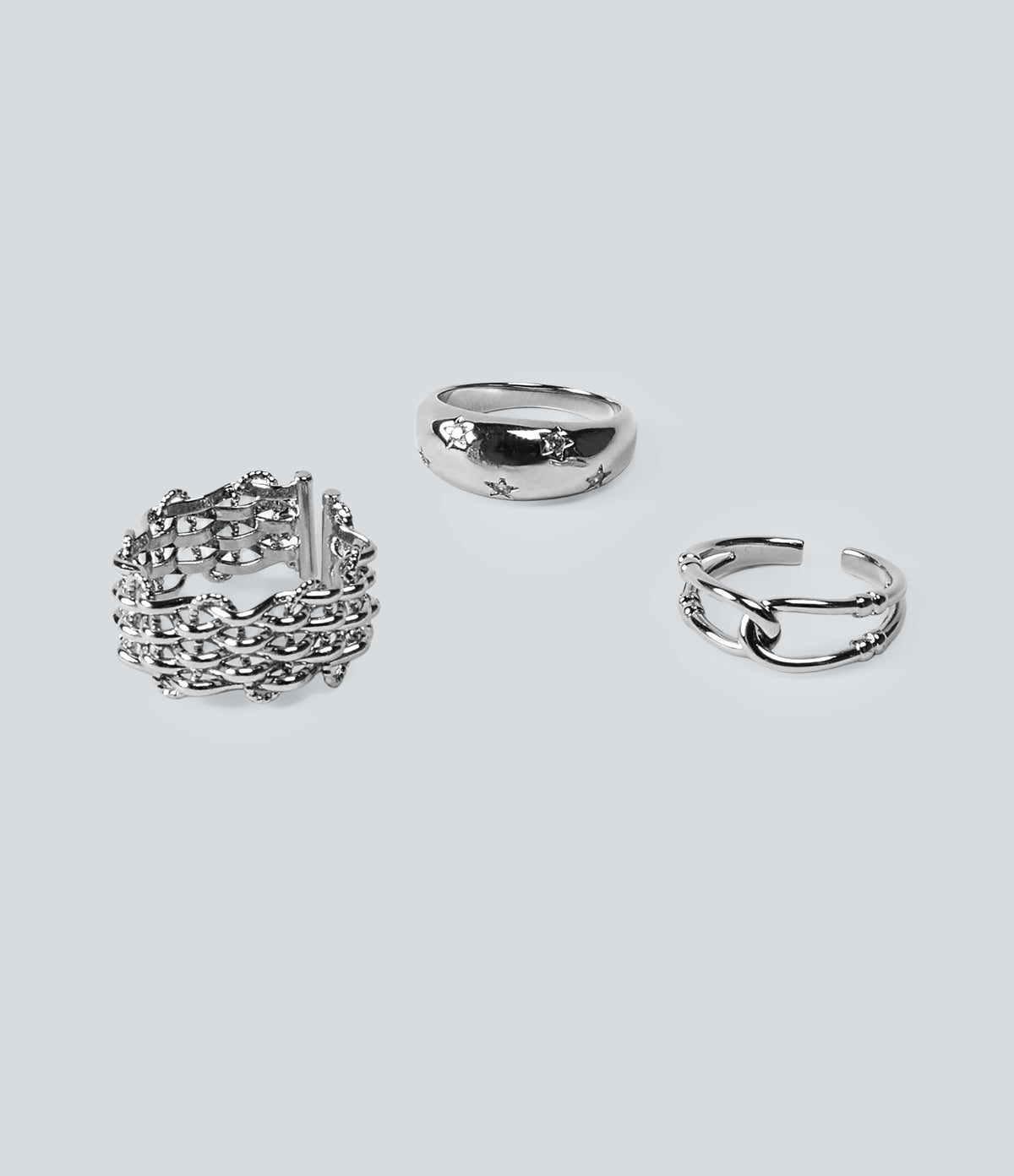 3 Pcs Rings Set — Silver — view 4