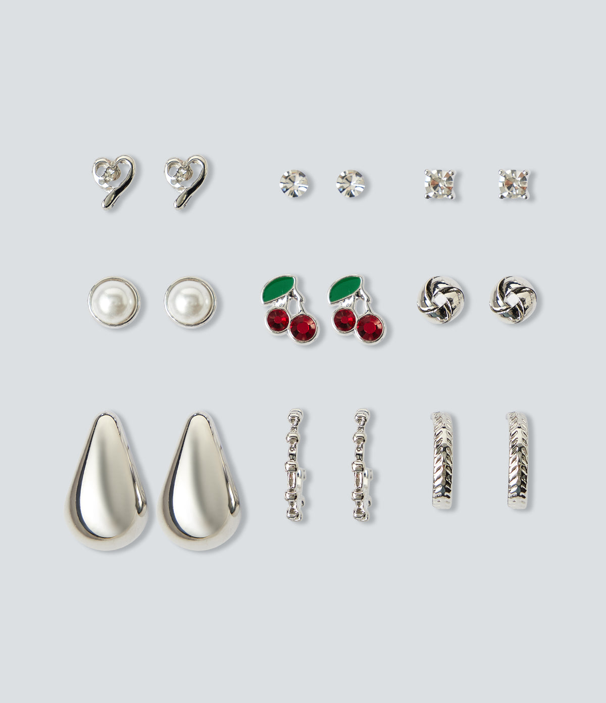 9 Pairs Earrings Set — Silver — additional view