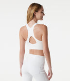 OneForm Seamless Flow Low Support Racerback Zip Fly Built-in Bra Yoga Sports Bra — White — view 4