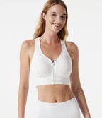 OneForm Seamless Flow Low Support Racerback Zip Fly Built-in Bra Yoga Sports Bra — White — view 5