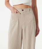High Waisted Wide Leg Casual Linen-Feel Trousers with Pockets — Dune Mirage — view 4