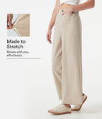High Waisted Wide Leg Casual Linen-Feel Trousers with Pockets — Dune Mirage — view 1