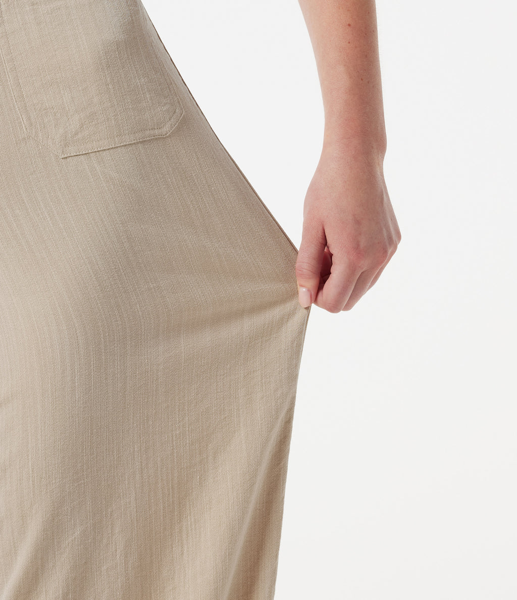 High Waisted Wide Leg Casual Linen-Feel Trousers with Pockets — Dune Mirage — view 6