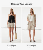 High Waisted Casual Linen-Feel Shorts 3'' with Pockets — Dune Mirage — view 2