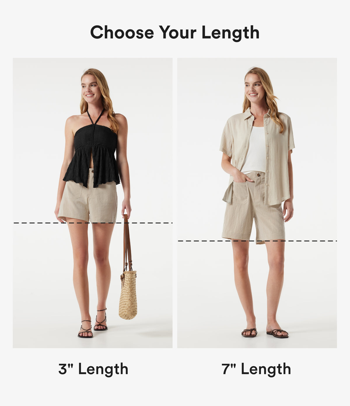 High Waisted Casual Linen-Feel Shorts 3'' with Pockets — Dune Mirage — view 2