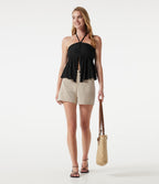 High Waisted Casual Linen-Feel Shorts 3'' with Pockets — Dune Mirage — view 8